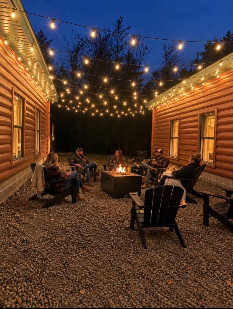 Participants around the fire pit at night